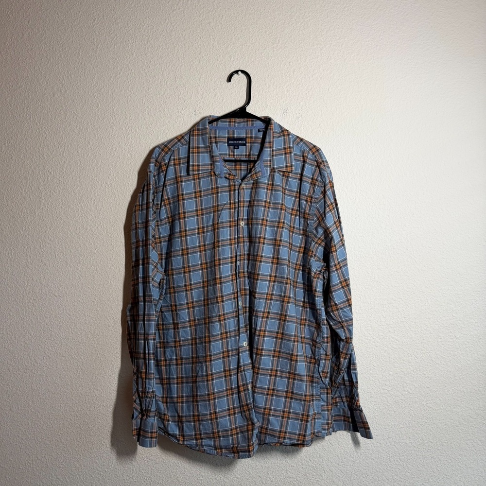 Jack Maverick Shirt Mens 2XL Blue Plaid Cotton Shirttail Hem Casual Button Up